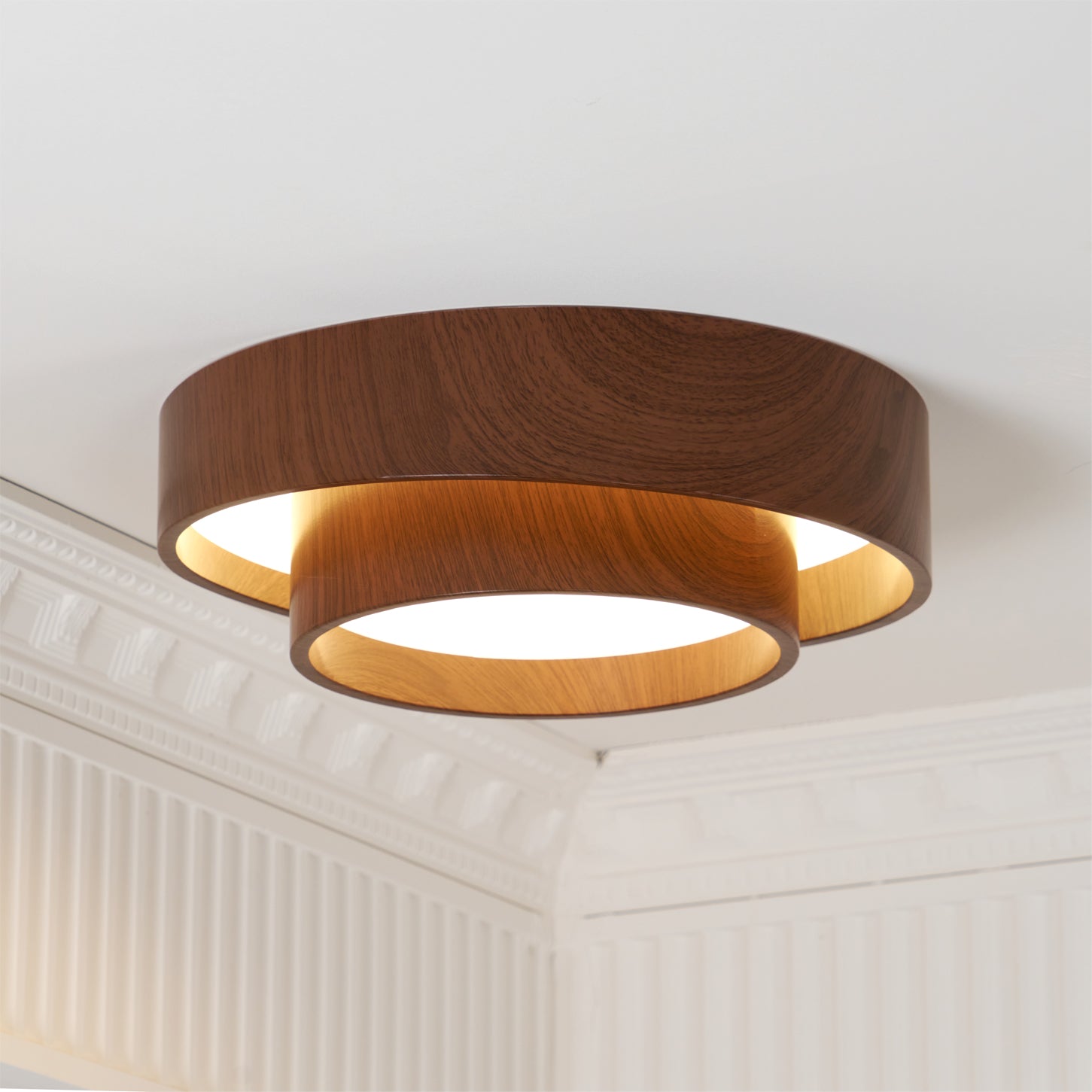 Modern Wooden LED Ceiling Light – Walnut Finish with Soft Ambient Glow