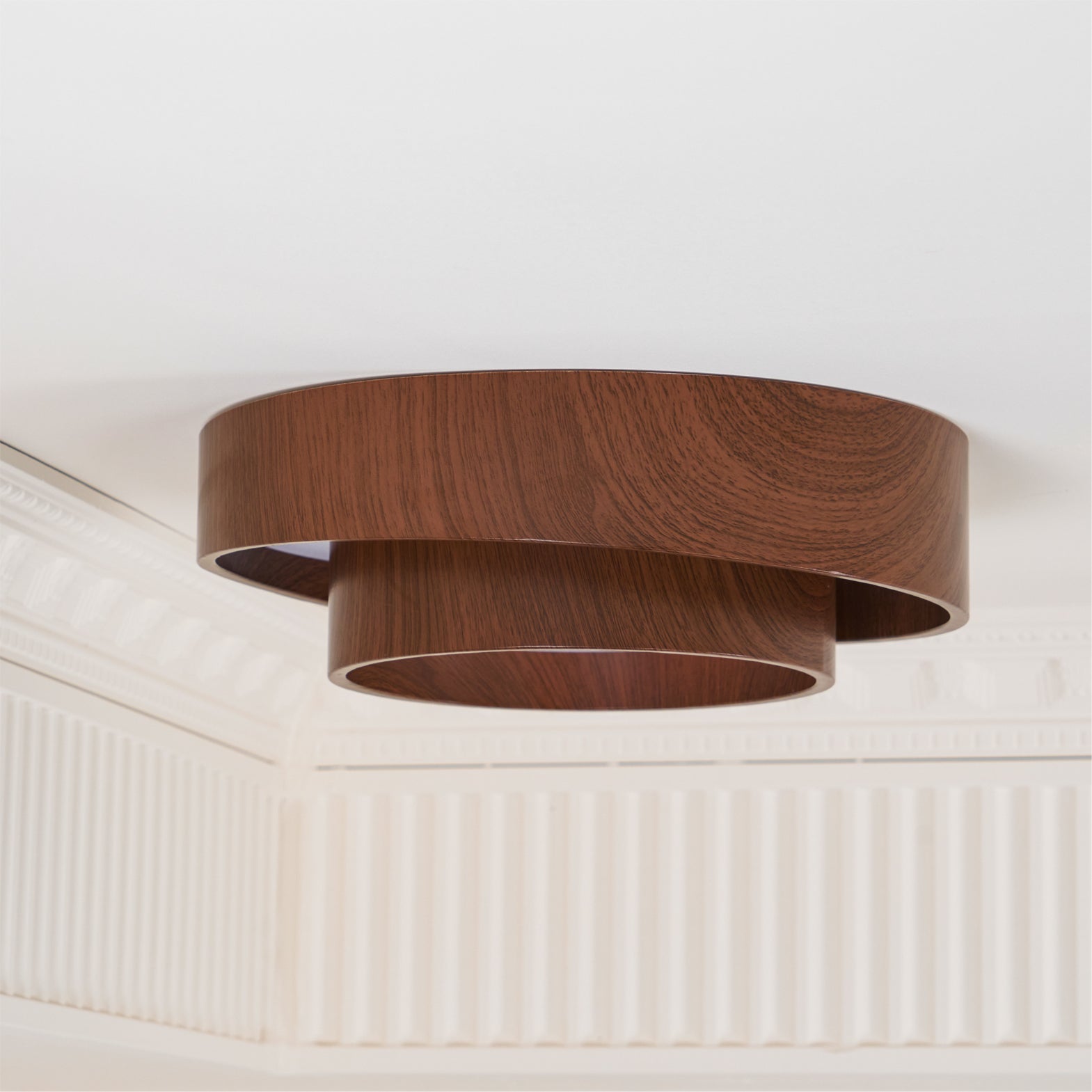 Modern Wooden LED Ceiling Light – Walnut Finish with Soft Ambient Glow