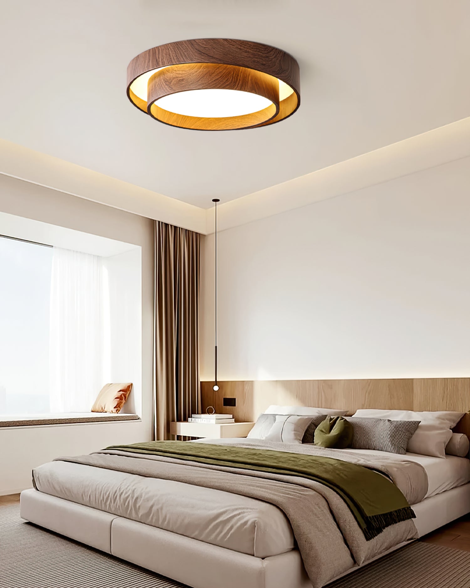 Modern Wooden LED Ceiling Light – Walnut Finish with Soft Ambient Glow