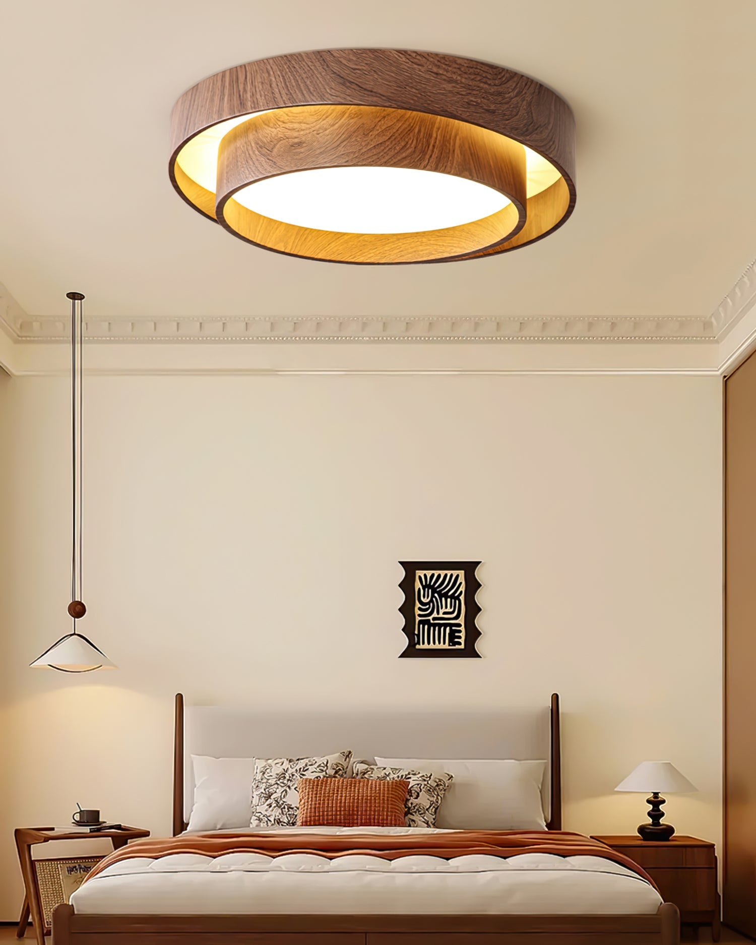 Modern Wooden LED Ceiling Light – Walnut Finish with Soft Ambient Glow
