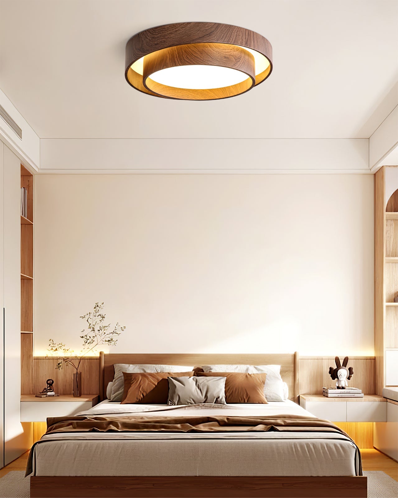Modern Wooden LED Ceiling Light – Walnut Finish with Soft Ambient Glow