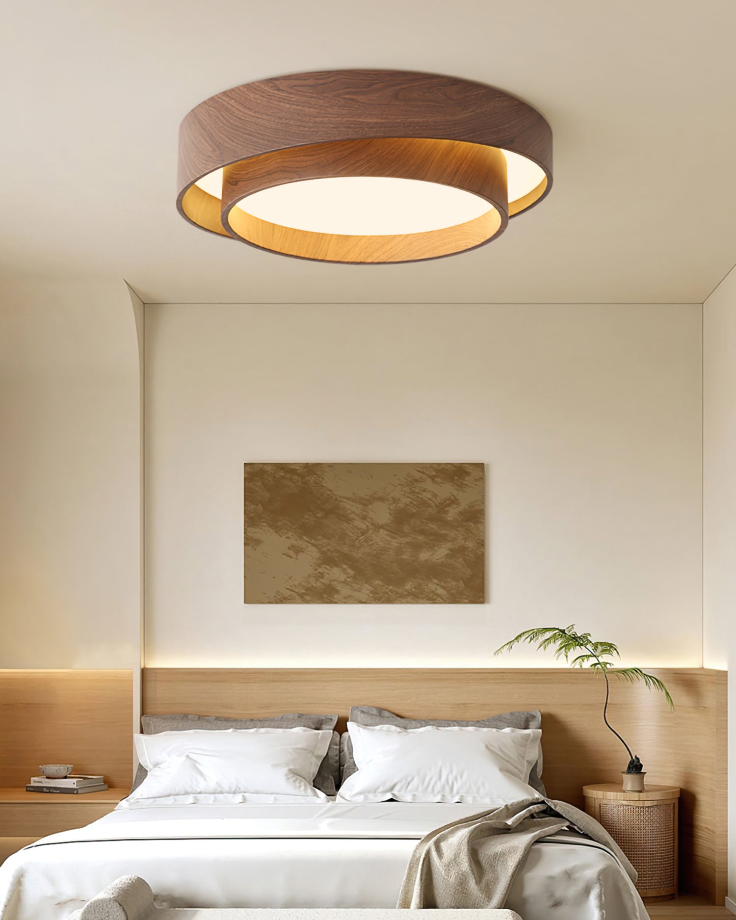 Modern Wooden LED Ceiling Light – Walnut Finish with Soft Ambient Glow