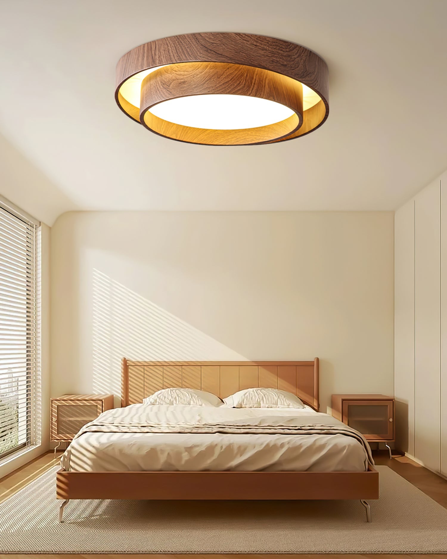 Modern Wooden LED Ceiling Light – Walnut Finish with Soft Ambient Glow