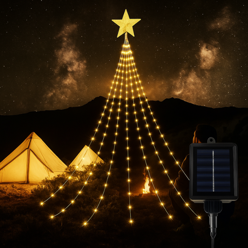 Christmas Star LED Light Display with Cascading Strands for Festive Decor