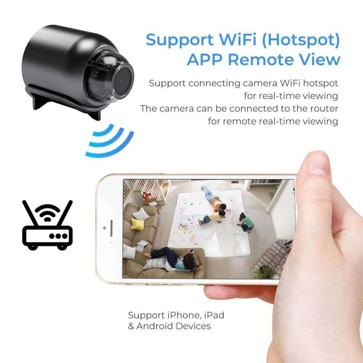 Compact HD Surveillance Camera Wide-Angle Night Vision WiFi