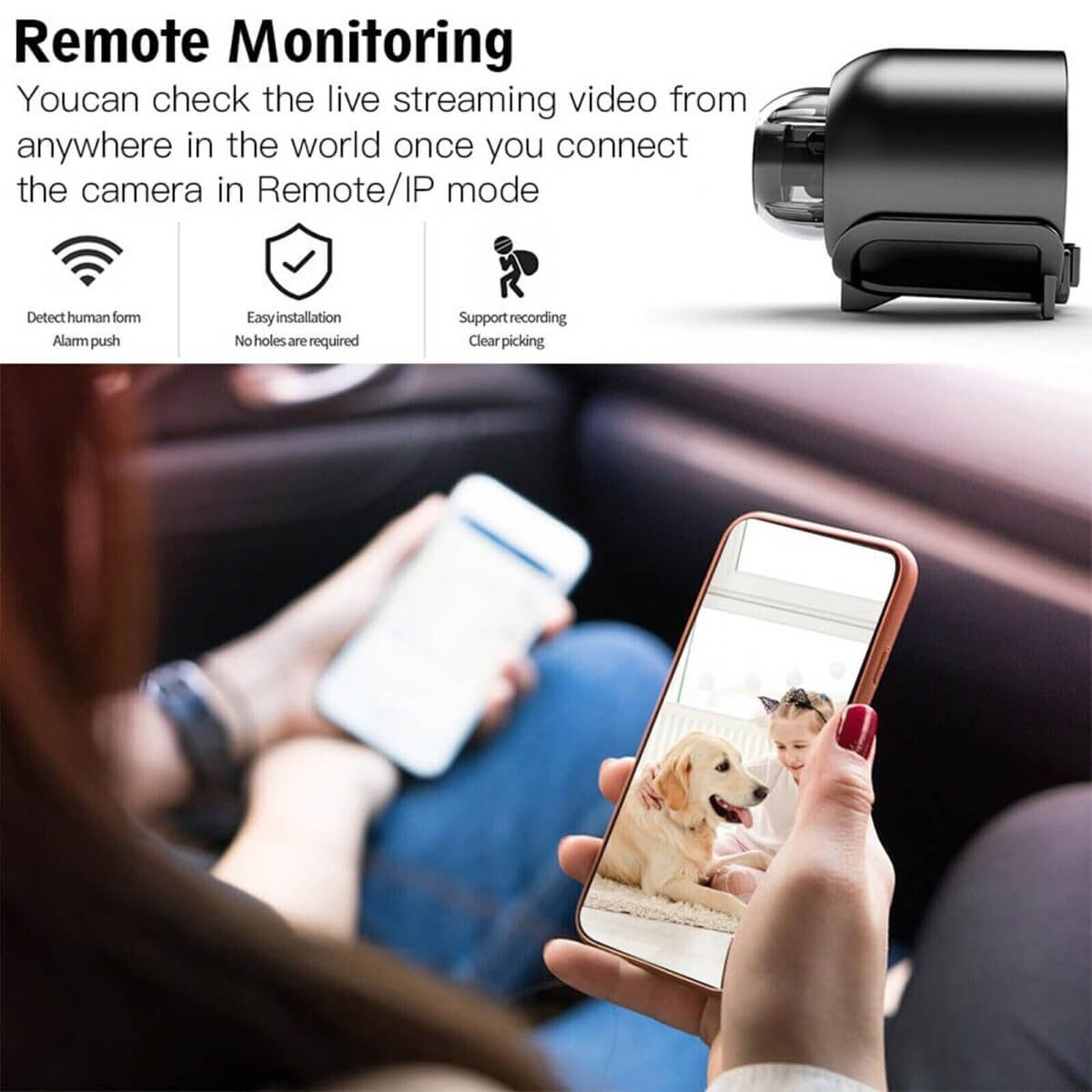 Compact HD Surveillance Camera Wide-Angle Night Vision WiFi