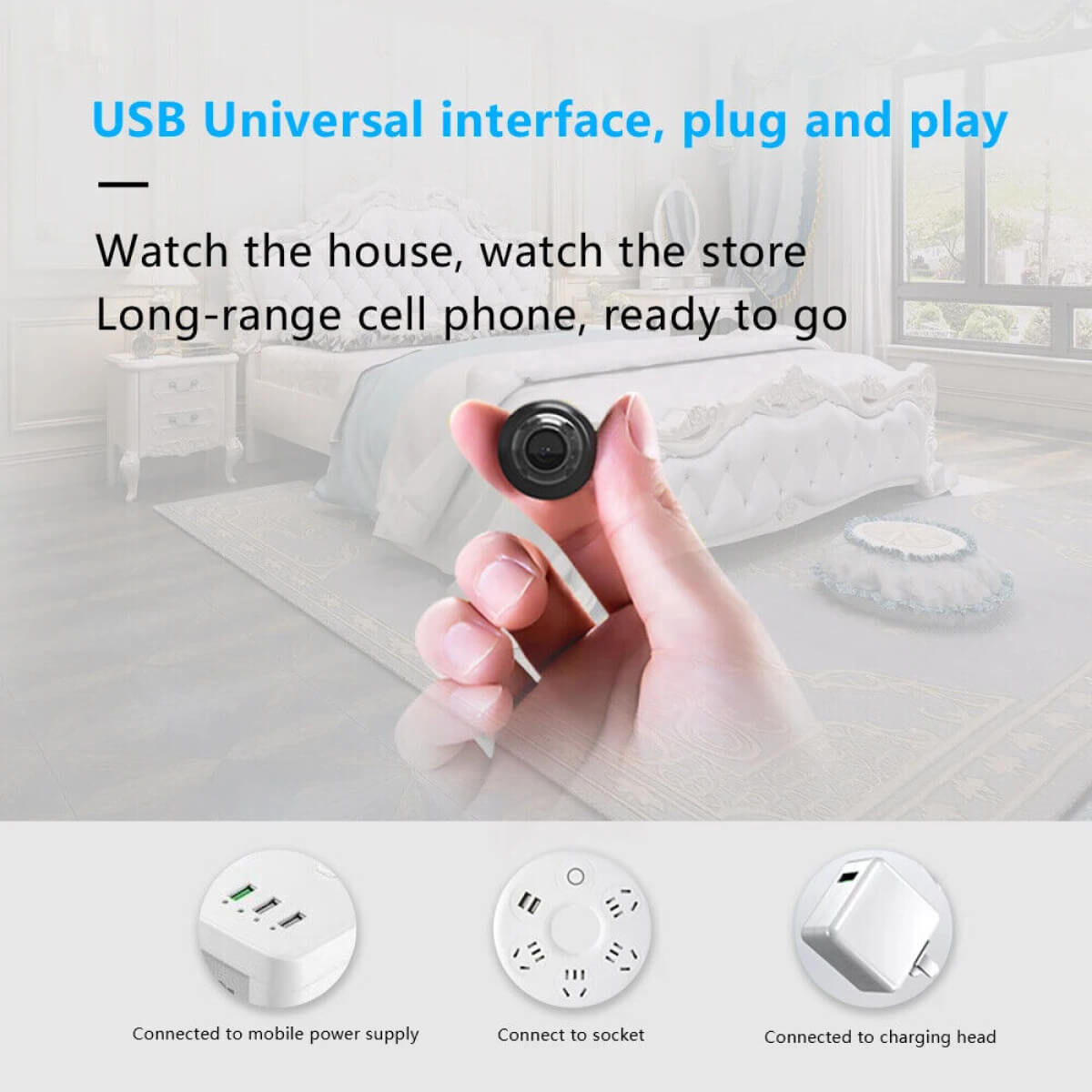 Compact HD Surveillance Camera Wide-Angle Night Vision WiFi