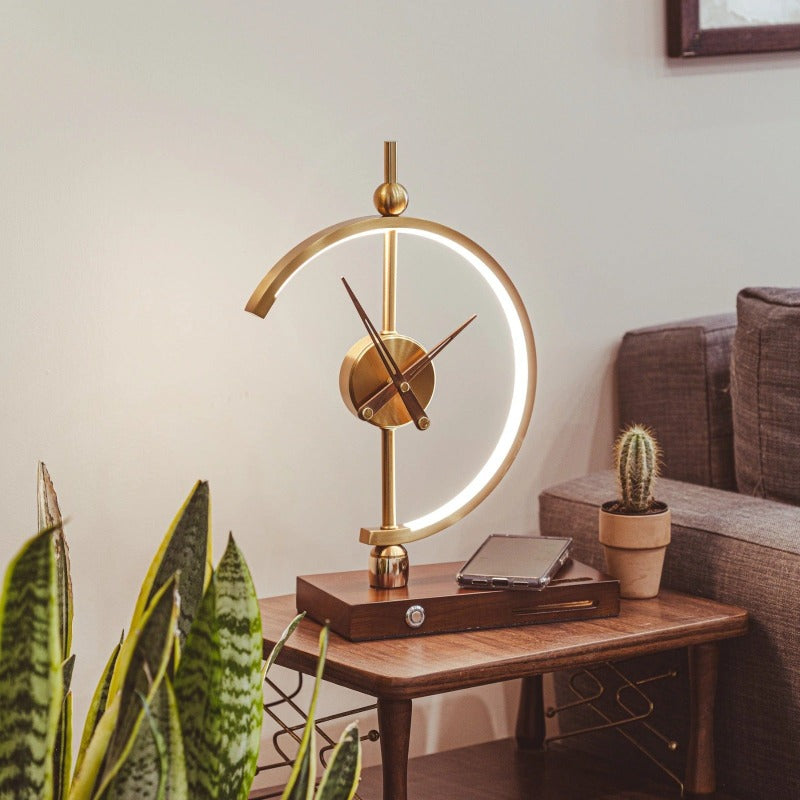 Modern Clock Desk Lamp with Wireless Charger in LED Light and Modern Design