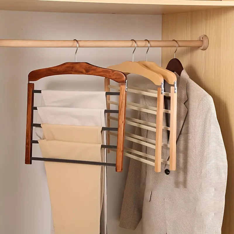 Multi-Layer Wooden Trouser Organizer Elegant Space-Saving Hanger