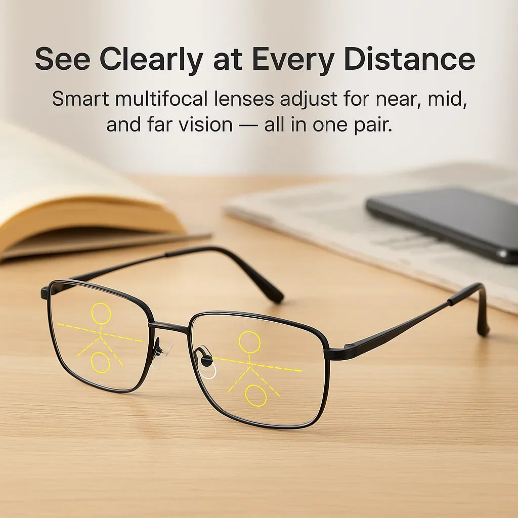 Unisex Vision Glasses All-In-One Progressive Reading and Distance Clarity