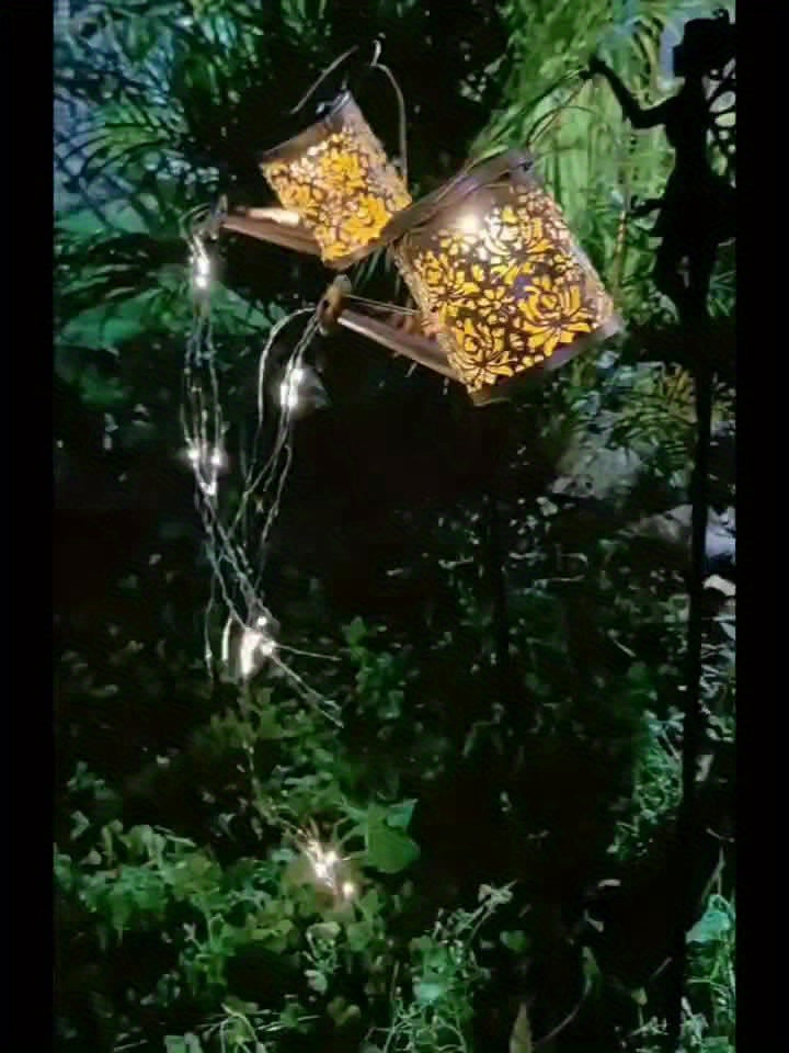 Sun lamp watering can with fairy light – angel design, waterfall garland & automatic sensor