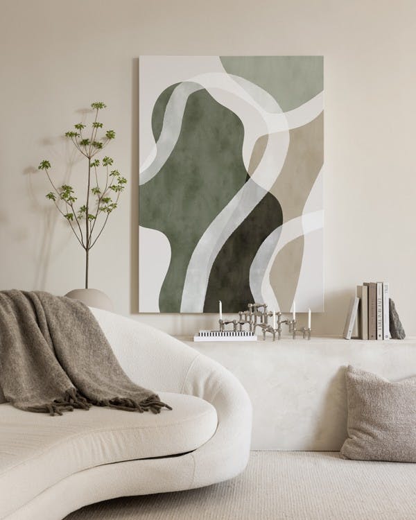 Lunara Abstract Wanddecoratie met Organische Vormen en Houten Lijst