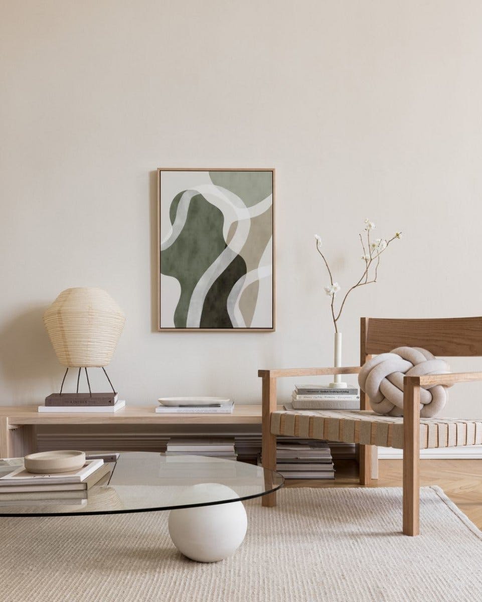 Lunara Abstract Wanddecoratie met Organische Vormen en Houten Lijst