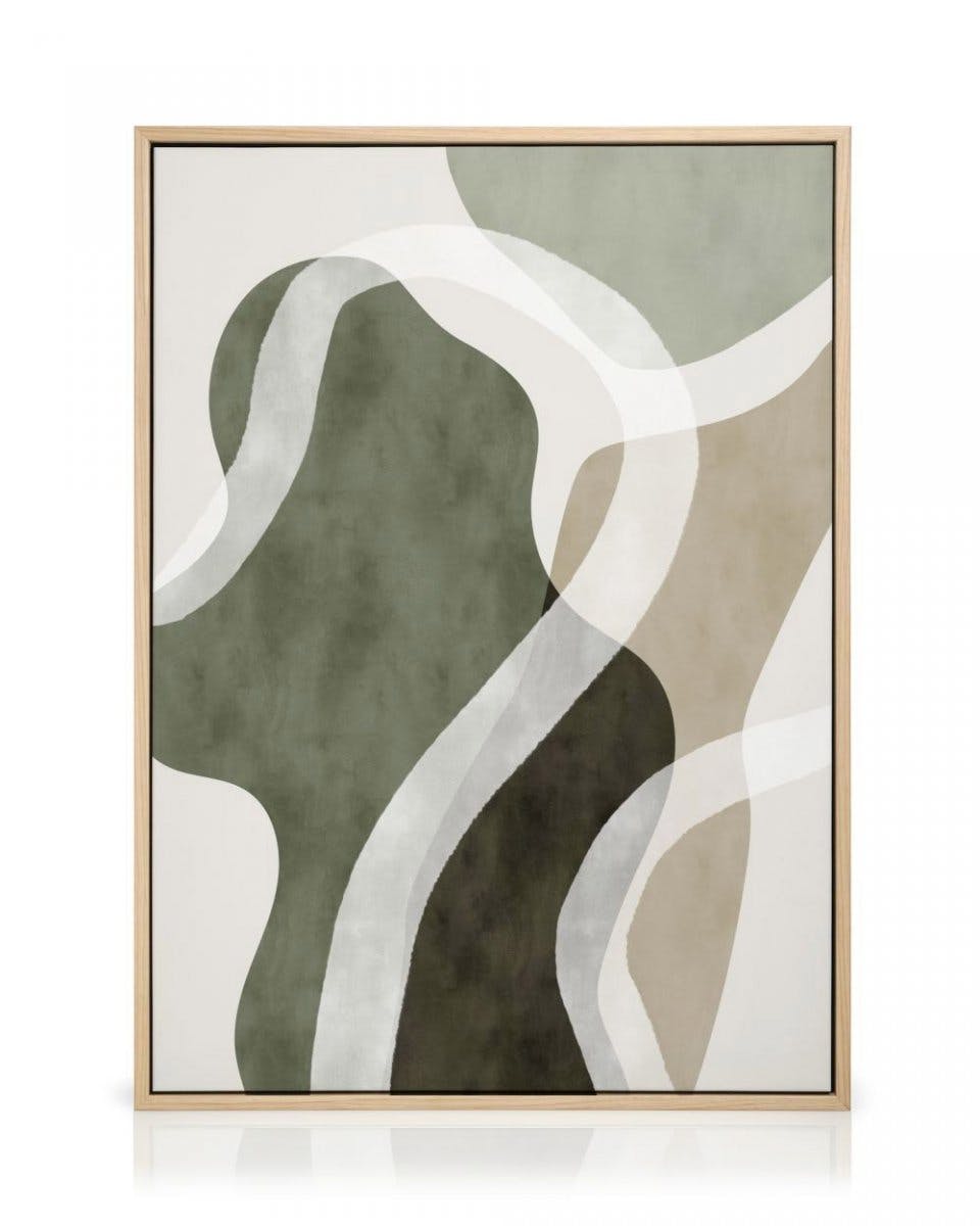 Lunara Abstract Wanddecoratie met Organische Vormen en Houten Lijst