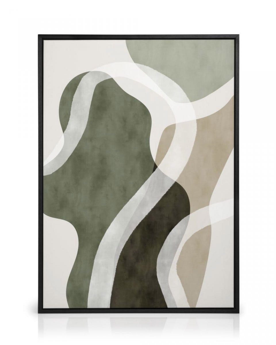 Lunara Abstract Wanddecoratie met Organische Vormen en Houten Lijst