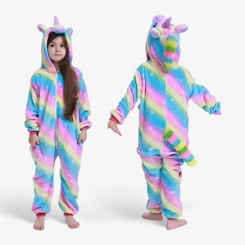 Kids Rainbow Unicorn Onesie Soft Fantasy-Themed Loungewear