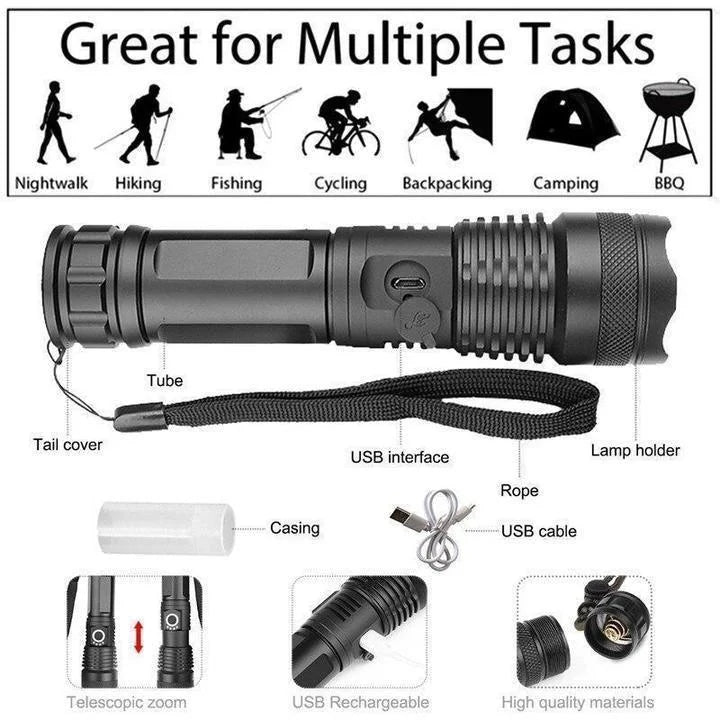 Power Beam XHP50.2 Flashlight 90000 Lumens Super Bright Rechargeable Torch