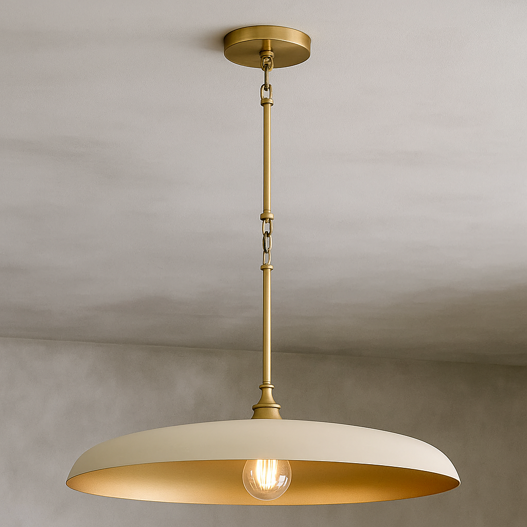 Sadie pendant lamp with shallow dish shade and chain suspension