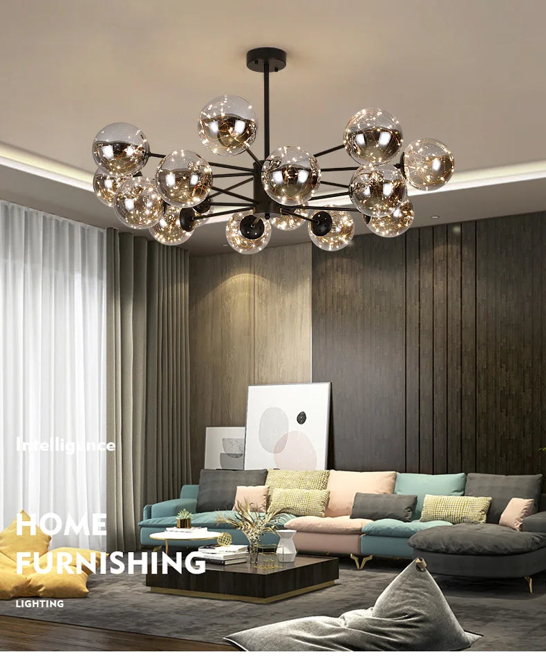Noble bright crystal pendant lamp with glass elements
