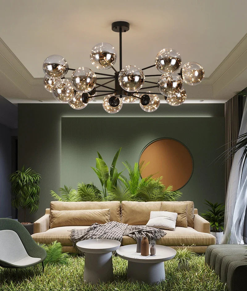 Noble bright crystal pendant lamp with glass elements