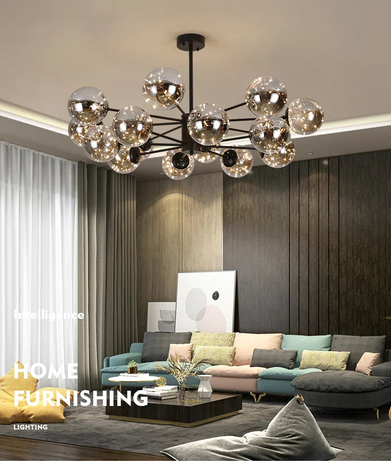 Noble bright crystal pendant lamp with glass elements