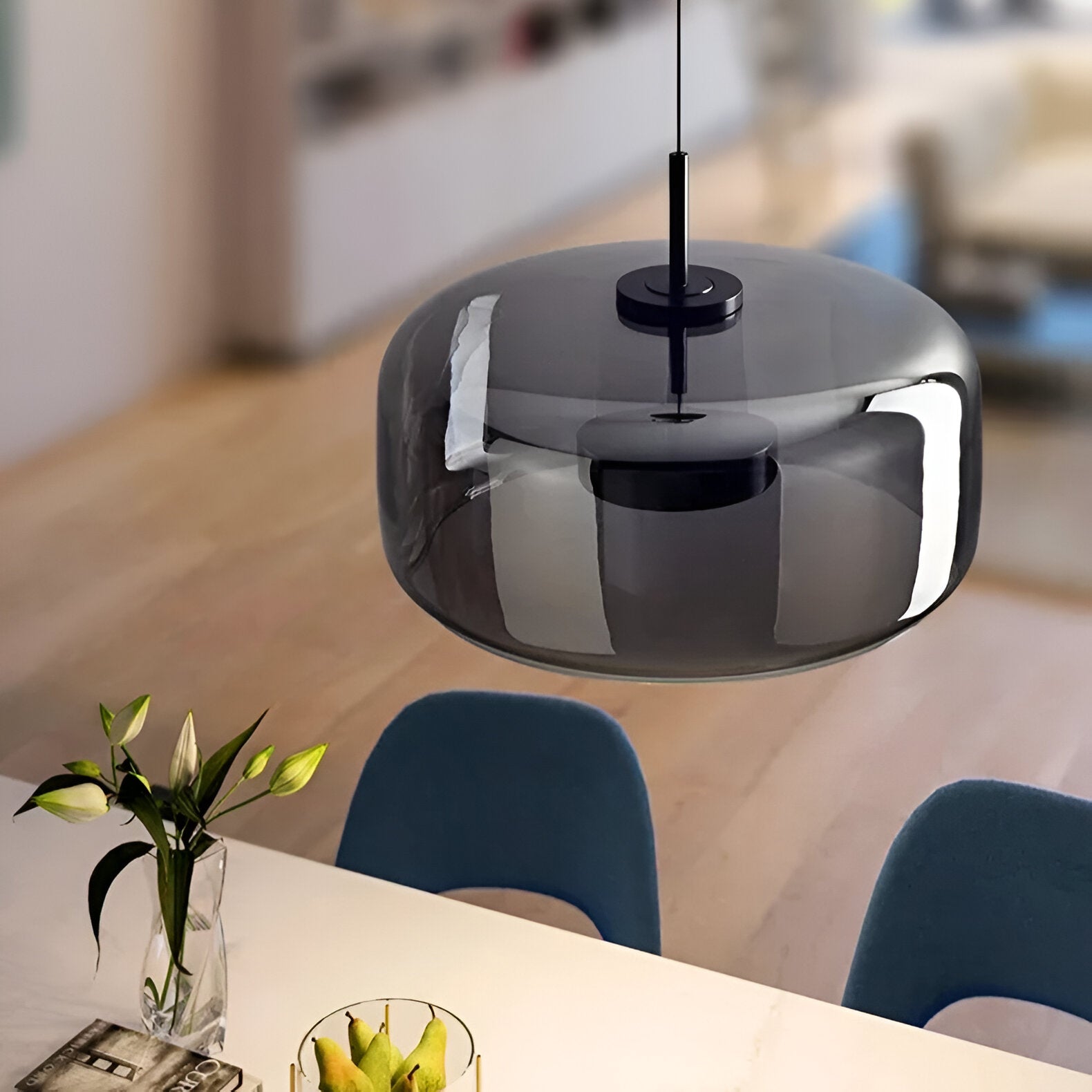 Retro Modern Glass LED Pendant Light Hand-Blown Trio with Adjustable Cord