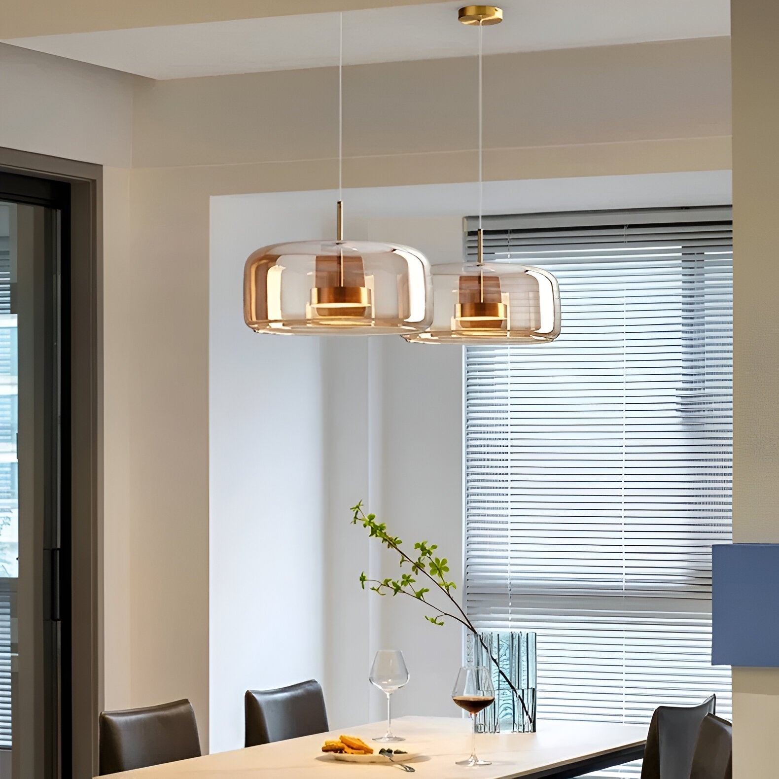 Retro Modern Glass LED Pendant Light Hand-Blown Trio with Adjustable Cord