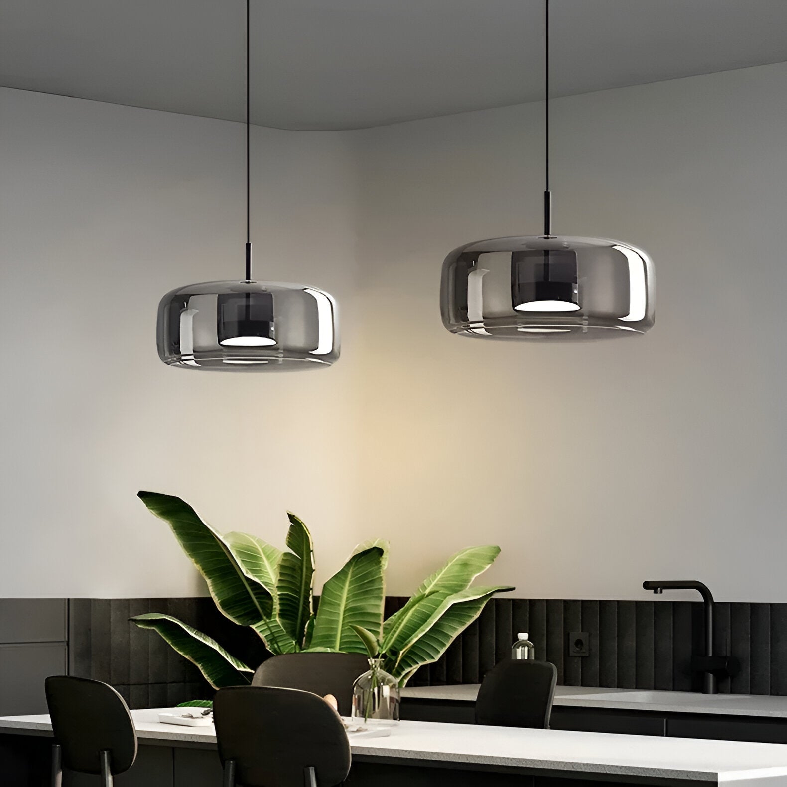 Retro Modern Glass LED Pendant Light Hand-Blown Trio with Adjustable Cord