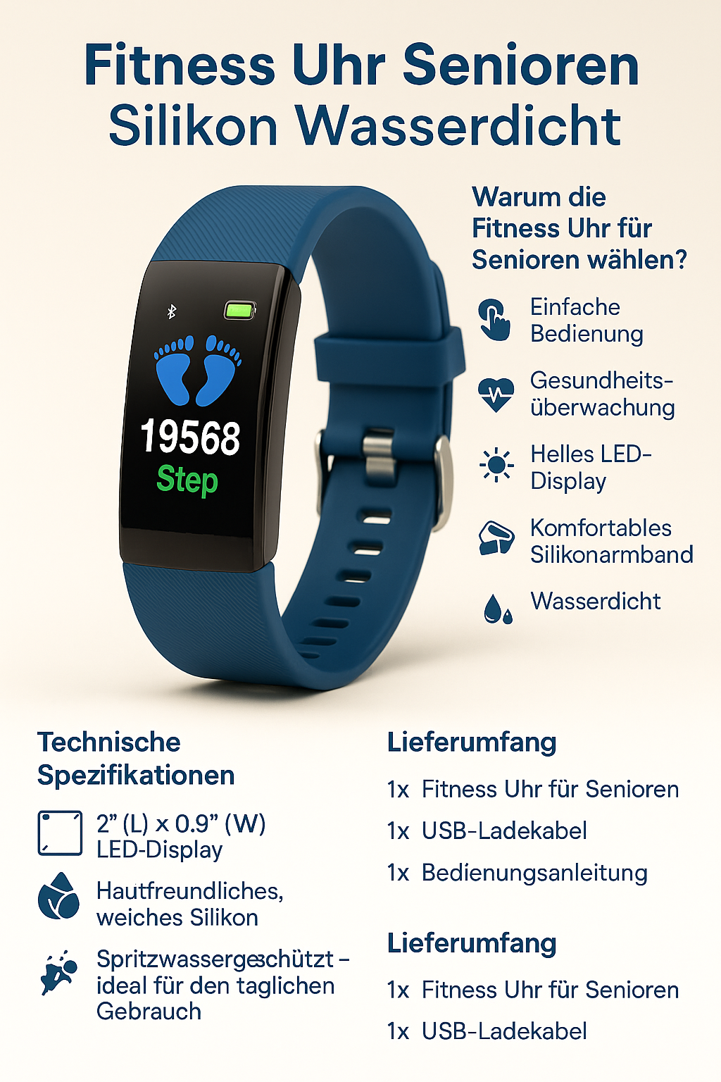 Smart Fitness Watch Easy-to-Use Waterproof Health Tracker