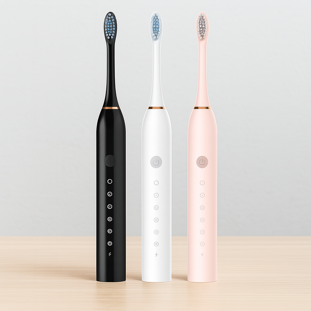 Rechargeable sonic toothbrush with soft replacement brushes