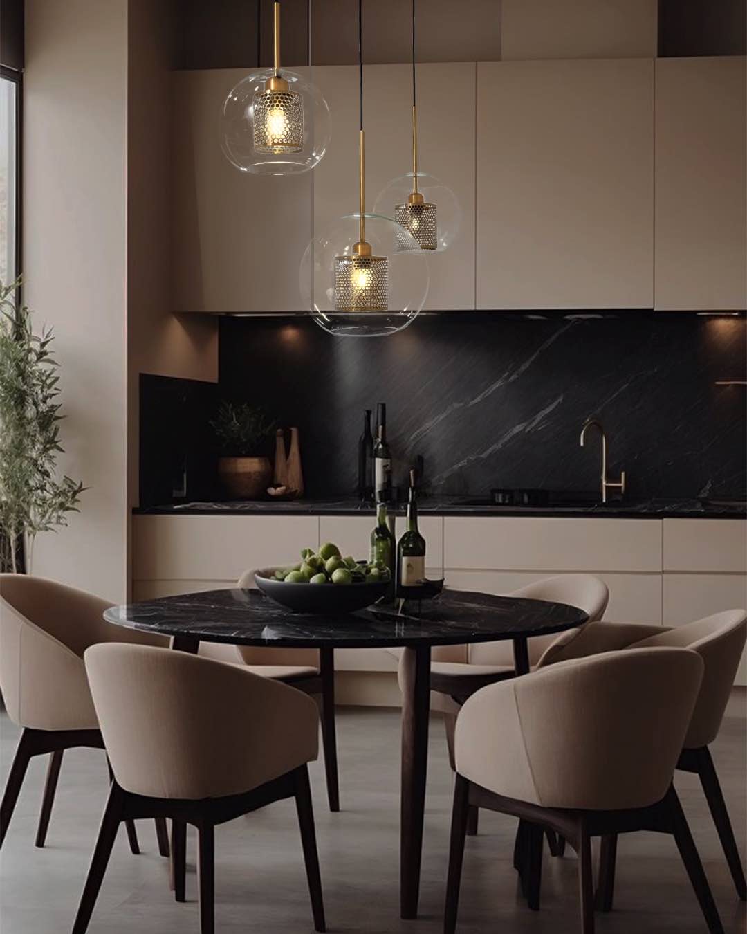 Thatcher glass pendant lamp with brass detail