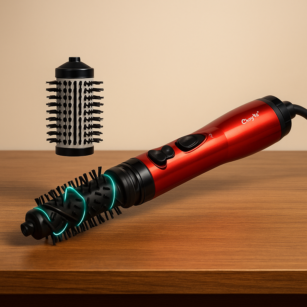 Rotating ionic hair dryer brush with double attachment brush