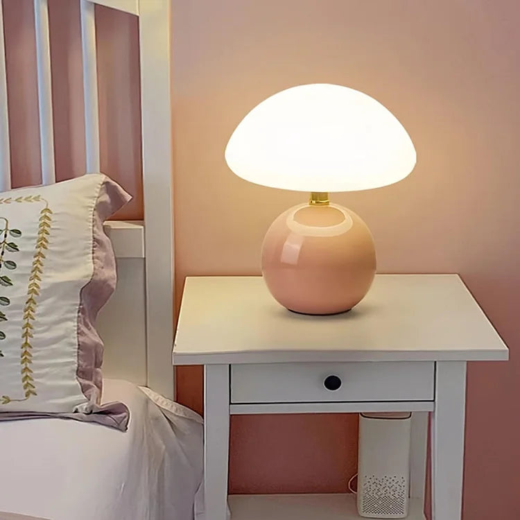 French Cream Mushroom Bedside Lamp in Retro Bauhaus Style