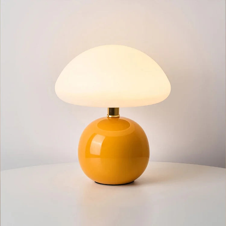 French Cream Mushroom Bedside Lamp in Retro Bauhaus Style
