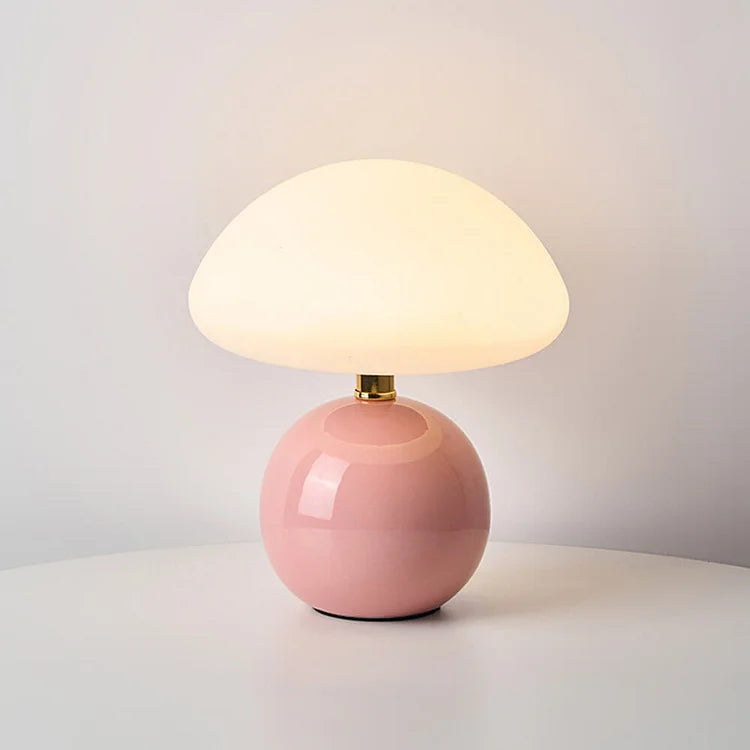 French Cream Mushroom Bedside Lamp in Retro Bauhaus Style