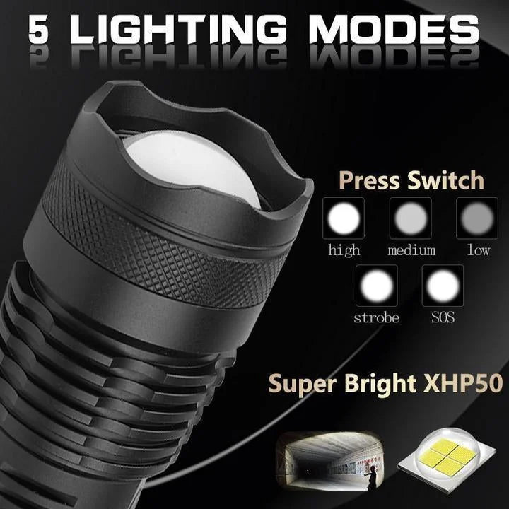 Power Beam XHP50.2 Flashlight 90000 Lumens Super Bright Rechargeable Torch