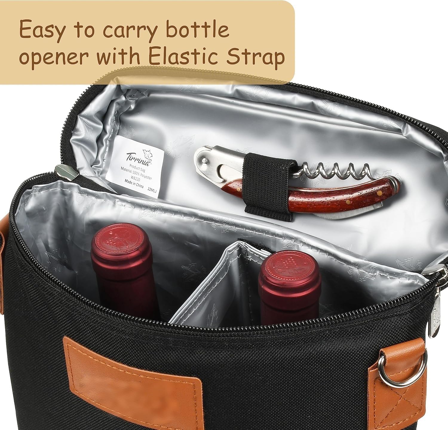 Insulated Two-Bottle Wine Carrier Bag for Picnics, Trips and Gifting