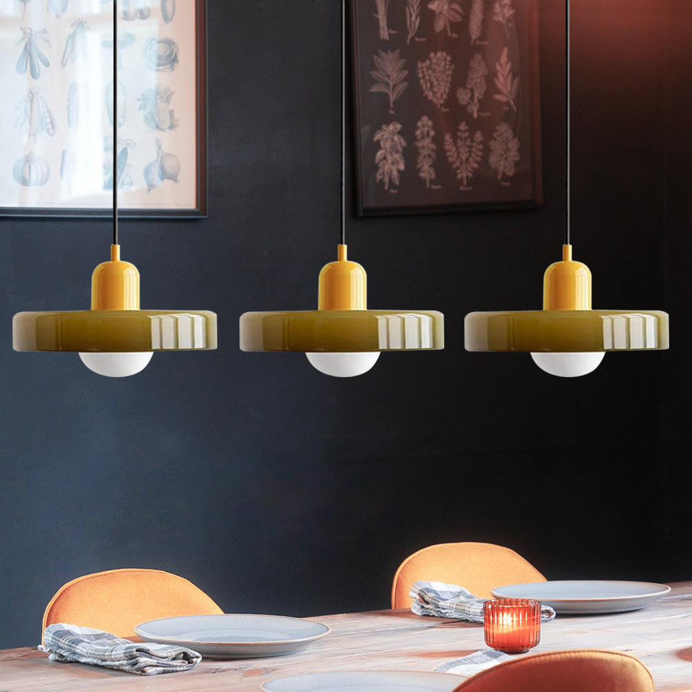 Stylish Pendant Light with 3 Colored Glass Shades Adjustable Ceiling Lamp