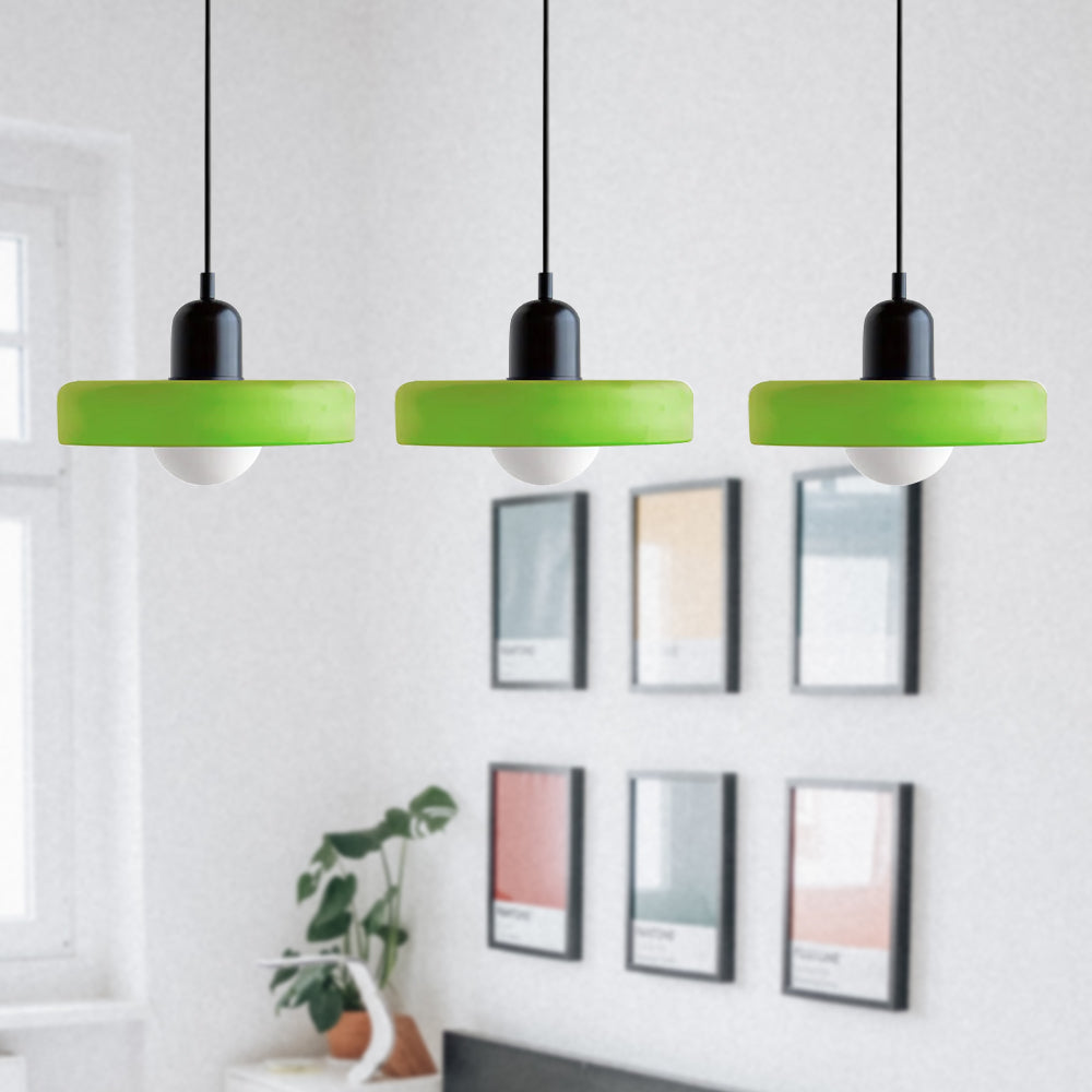 Stylish Pendant Light with 3 Colored Glass Shades Adjustable Ceiling Lamp