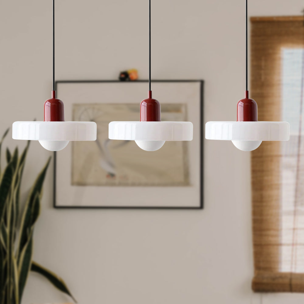 Stylish Pendant Light with 3 Colored Glass Shades Adjustable Ceiling Lamp