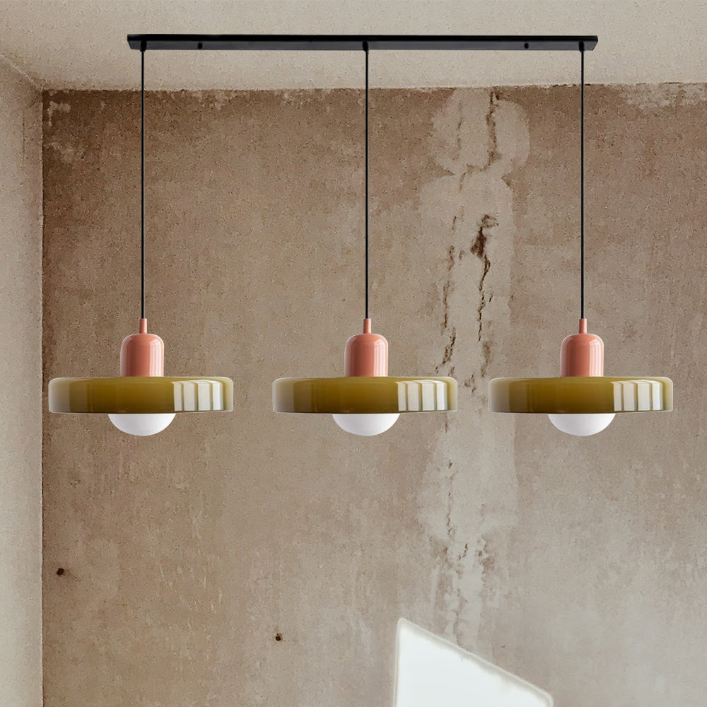 Stylish Pendant Light with 3 Colored Glass Shades Adjustable Ceiling Lamp