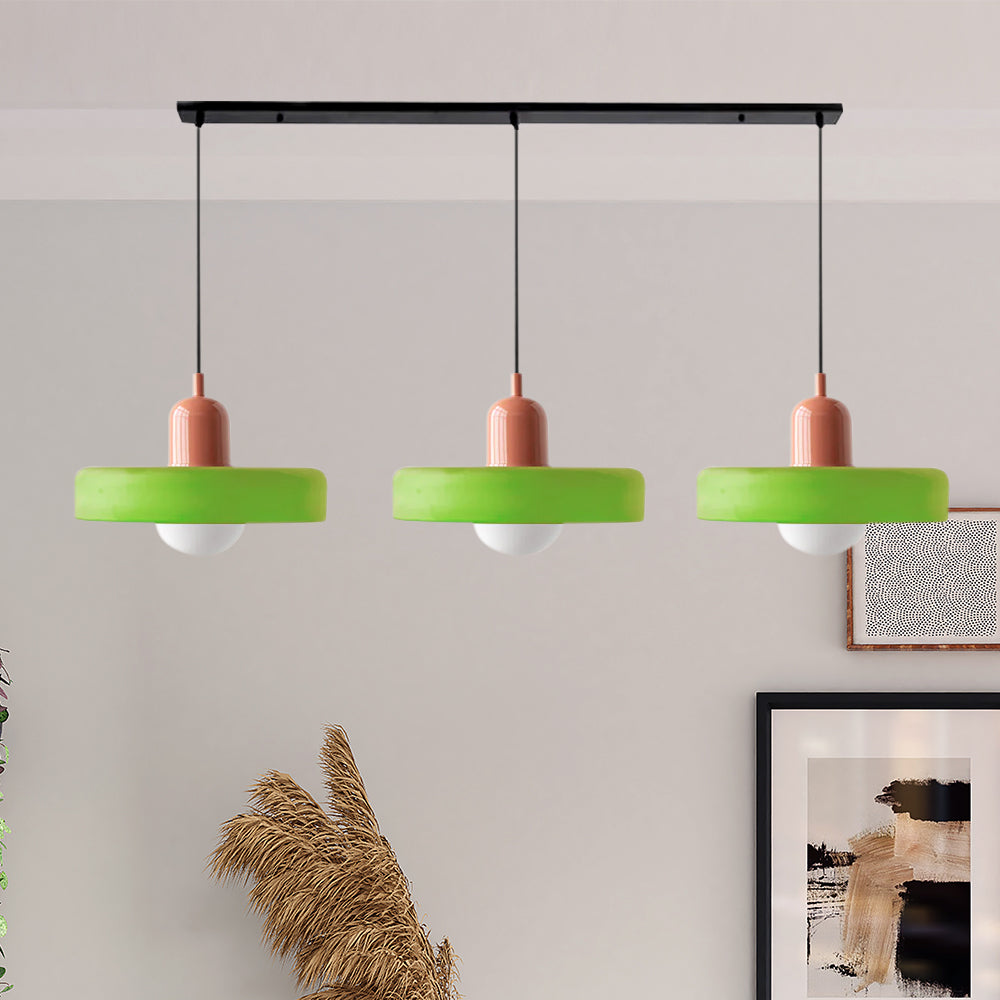 Stylish Pendant Light with 3 Colored Glass Shades Adjustable Ceiling Lamp