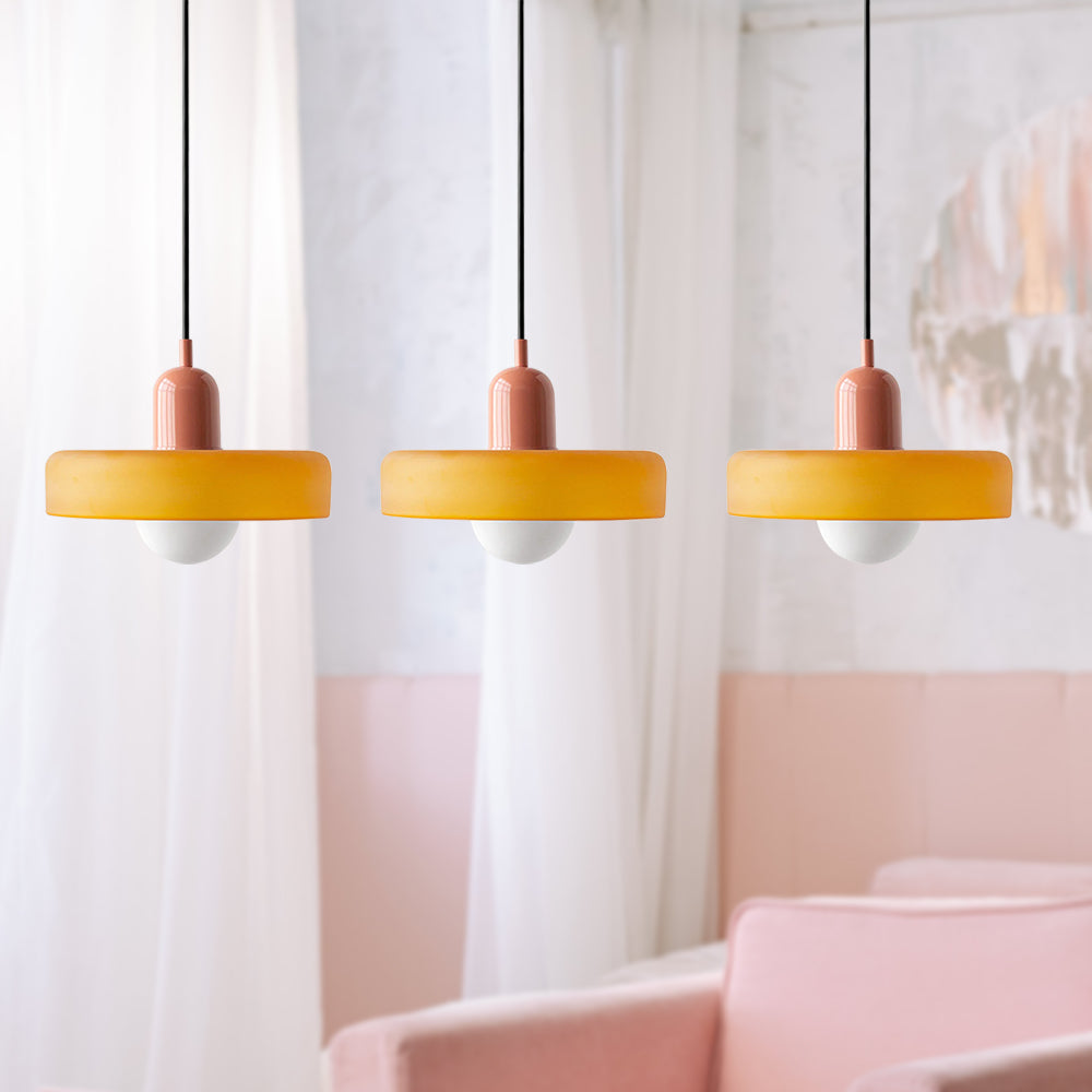 Stylish Pendant Light with 3 Colored Glass Shades Adjustable Ceiling Lamp