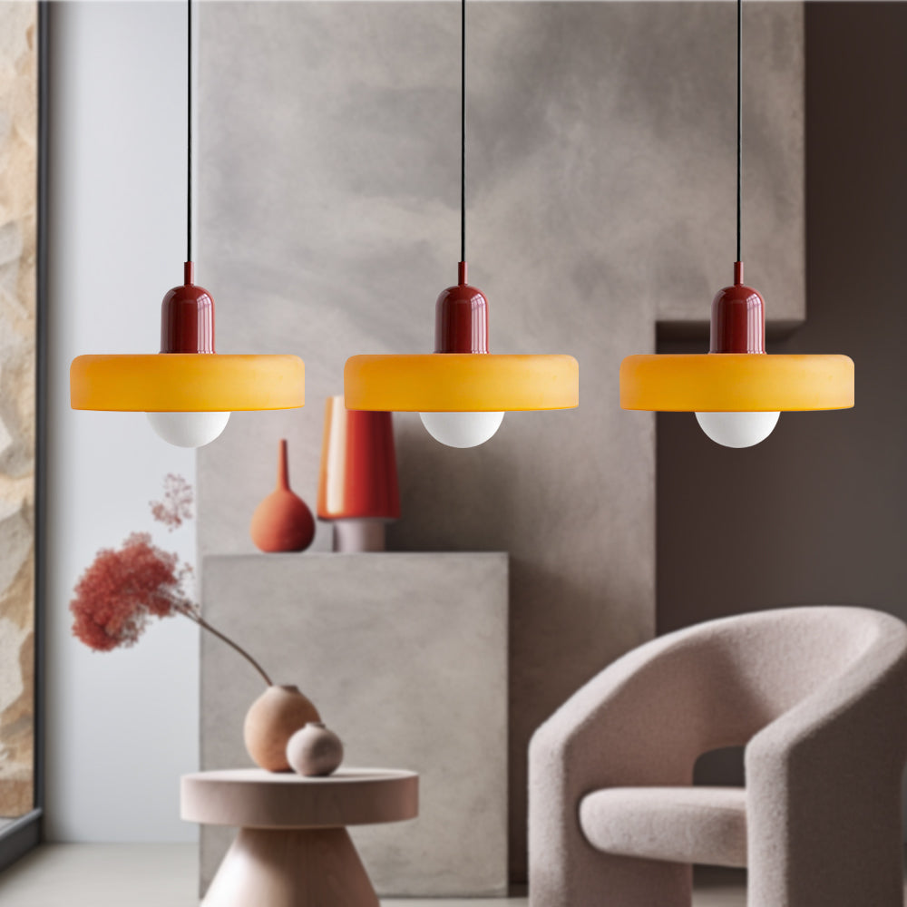 Stylish Pendant Light with 3 Colored Glass Shades Adjustable Ceiling Lamp