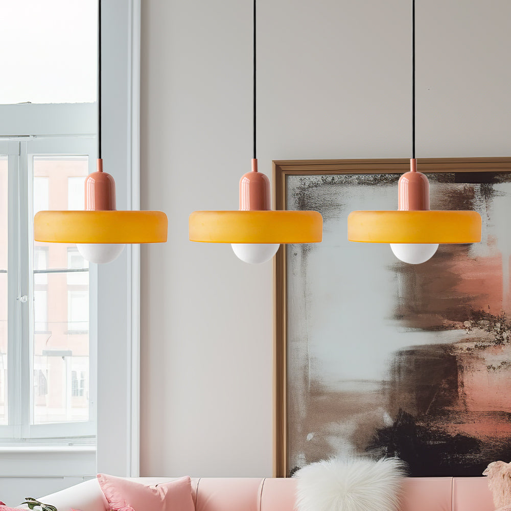 Stylish Pendant Light with 3 Colored Glass Shades Adjustable Ceiling Lamp