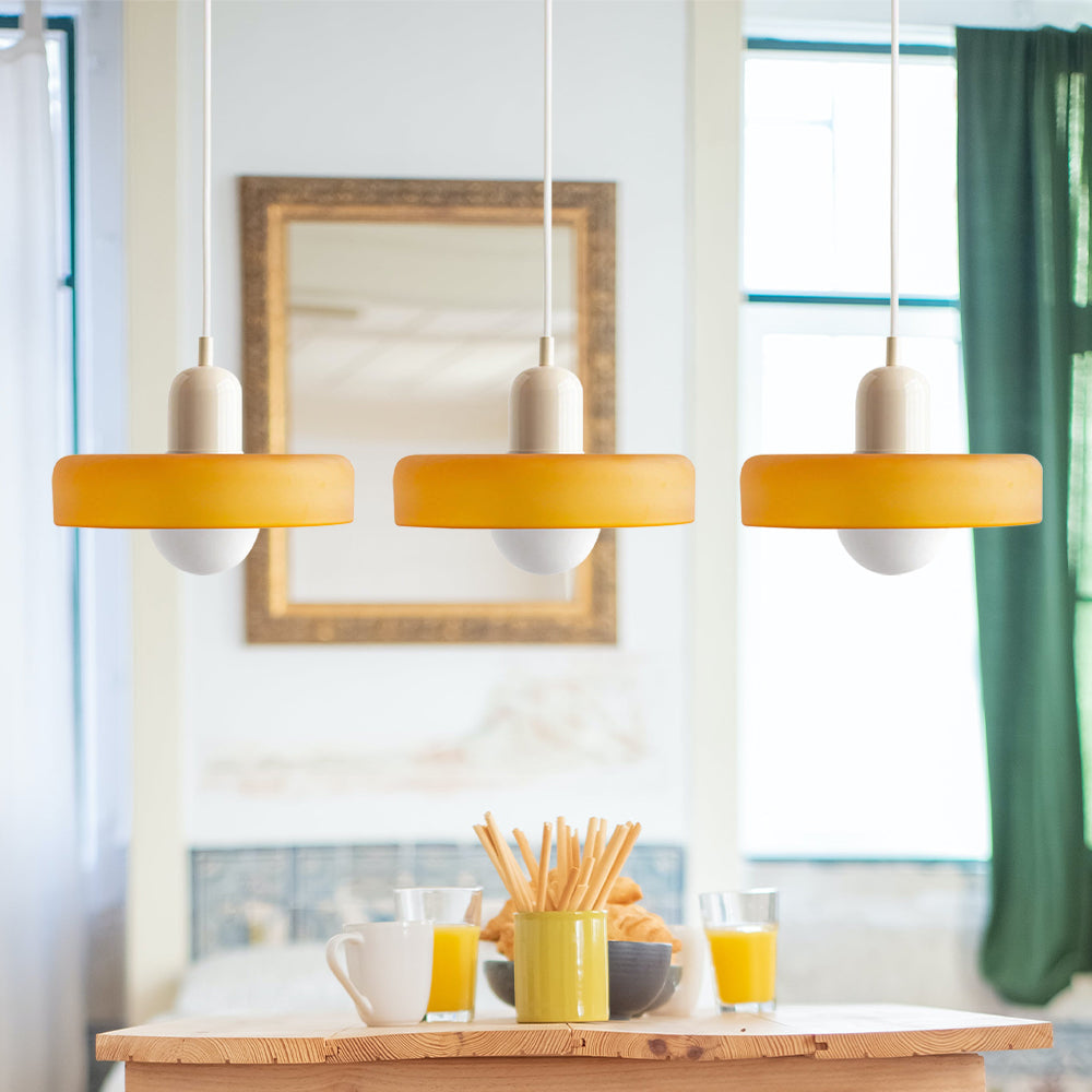 Stylish Pendant Light with 3 Colored Glass Shades Adjustable Ceiling Lamp