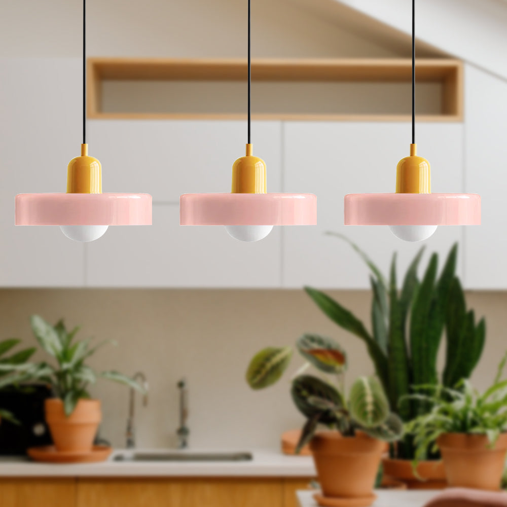 Stylish Pendant Light with 3 Colored Glass Shades Adjustable Ceiling Lamp