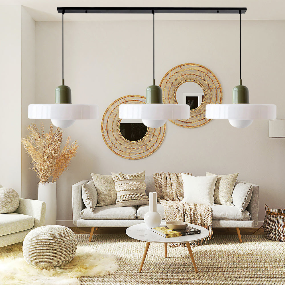 Stylish Pendant Light with 3 Colored Glass Shades Adjustable Ceiling Lamp