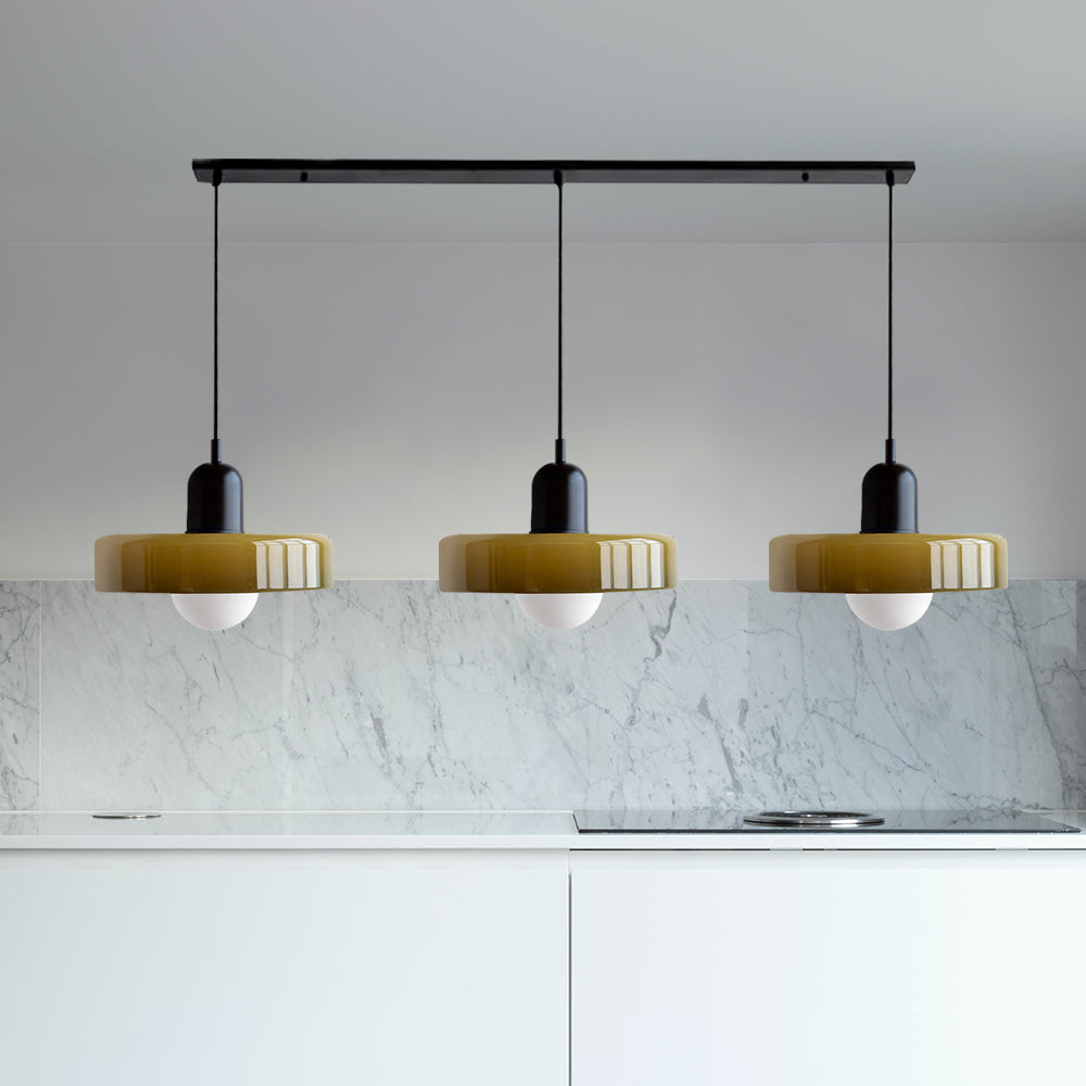 Stylish Pendant Light with 3 Colored Glass Shades Adjustable Ceiling Lamp