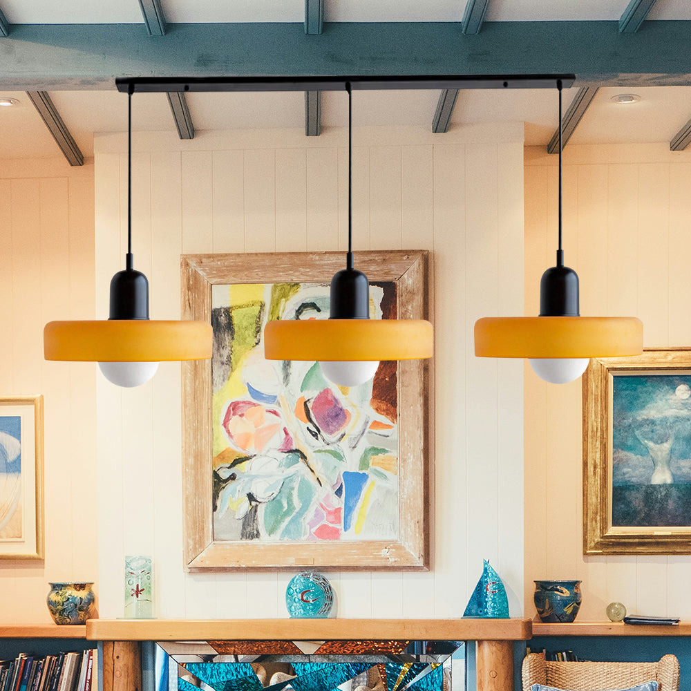 Stylish Pendant Light with 3 Colored Glass Shades Adjustable Ceiling Lamp